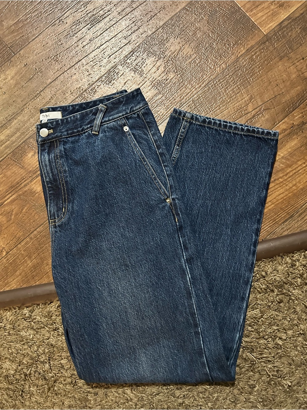 Tibi Selvage 5 Pocket Dark Blue Straight-Leg Jeans